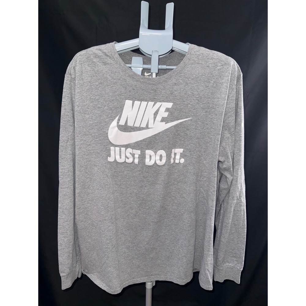 Nike Mens XXL Long Sleeve Graphic T-Shirt Heather Gray Just Do It Athletic Cut